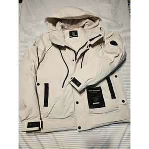 1076 New Edition Just Manufacturing Bureau Mens Hooded Down Jacket Cream Large